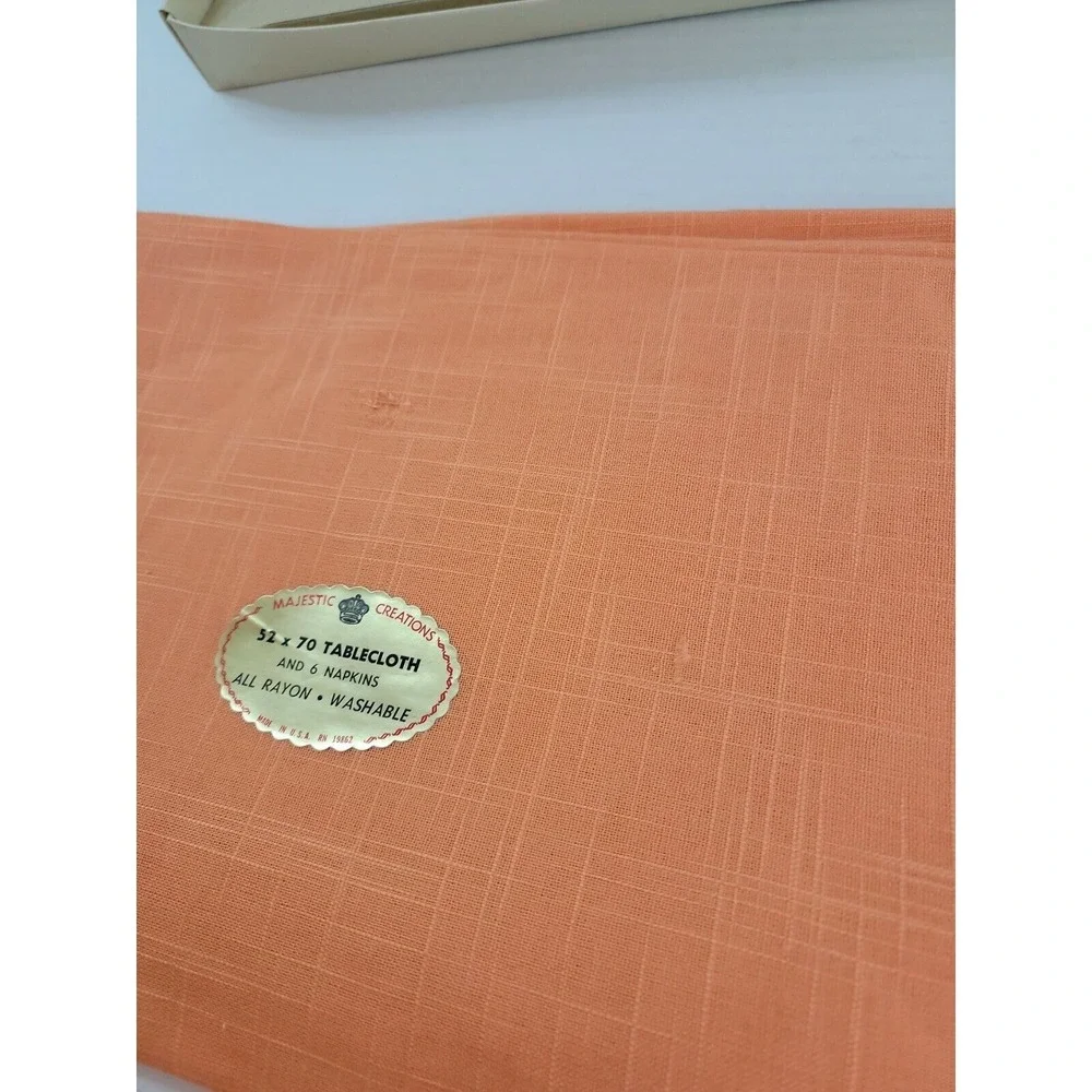 Vintage Majestic Creations 52X70 Orange Tablecloth w/6 Napkins Set Rayon New